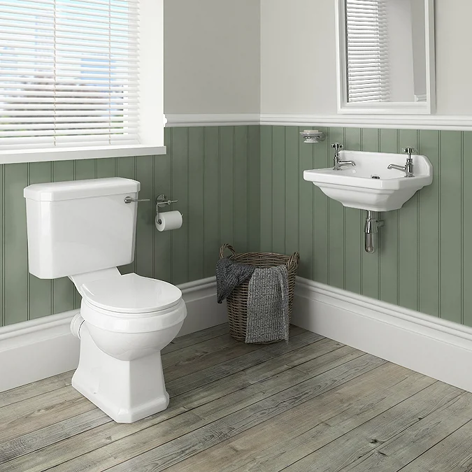 Carlton traditional cloakroom suite - close couple toilet and wall hung basin